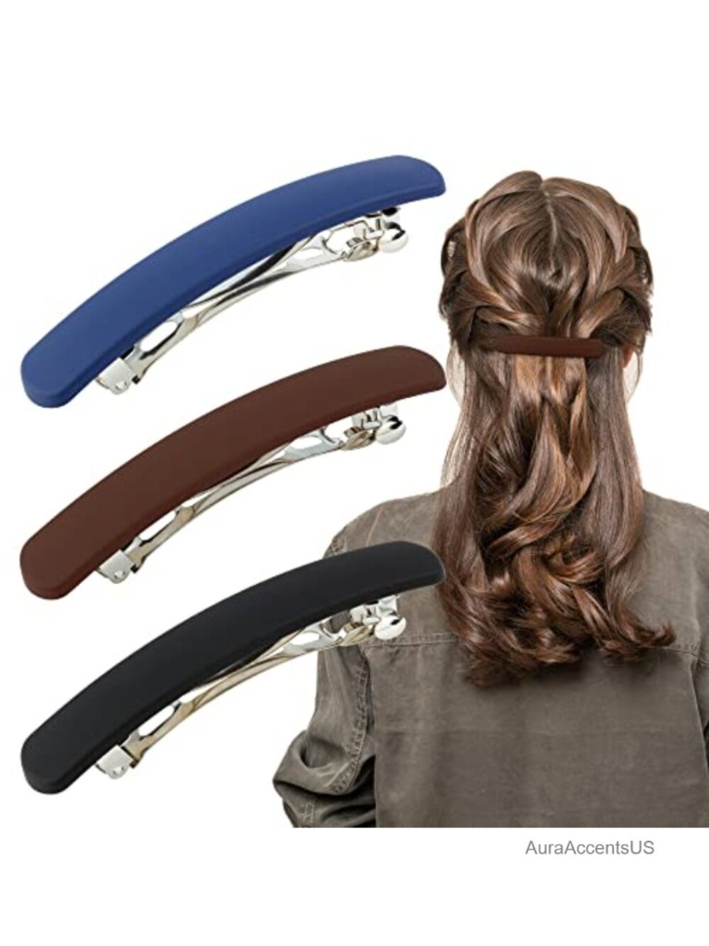 3 Pack Matte Hair Claw Clips for Thin Fine Hair, Wide Teeth French Barrettes